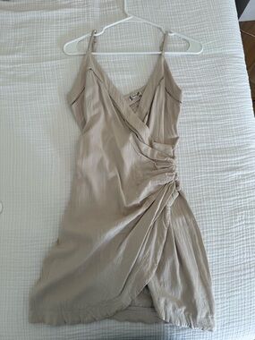 Free People Cream Ruched Wrap Mini Dress - Lightweight Spaghetti Strap